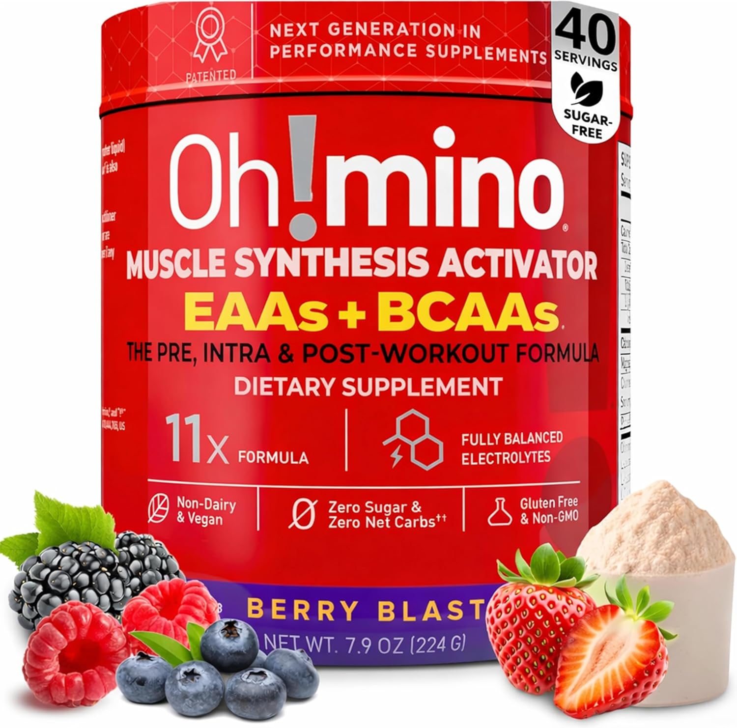 Oh!mino Essential Amino Acids Supplement Drink Powder, Tropical Splash, Cafeeinated Powder, All 9 EAAs, BCAAs and The Perfect Amino for Workouts, Amino Energy, and to Build Muscle, and Recover Faster