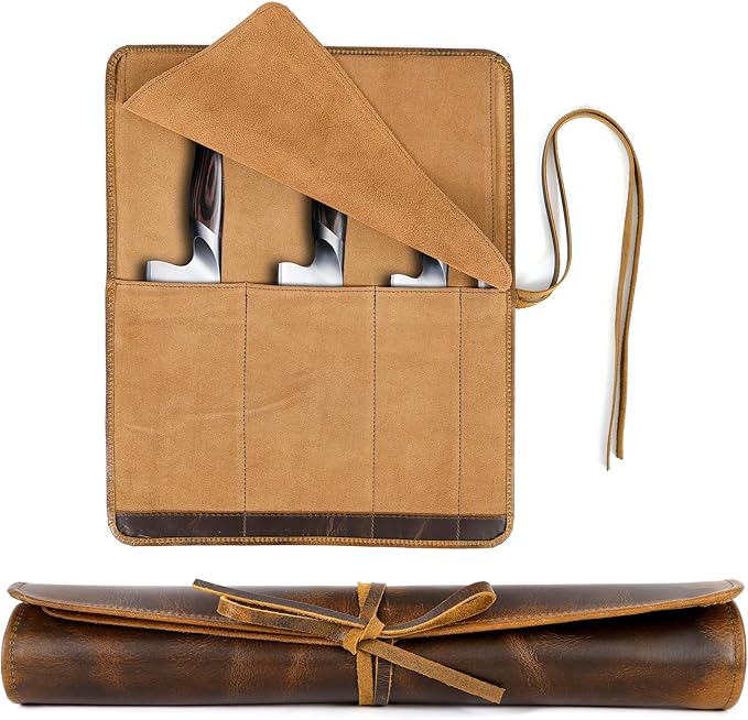 ELIZO Leather Knife Roll Bag Professional Chef Knife Case, Durable