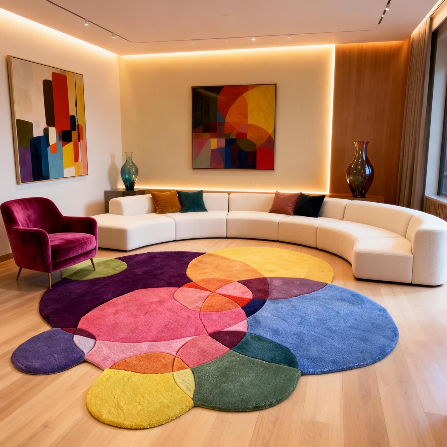 Irregular Shaped Colorful Abstract Rug 5ft for Girls Bedroom,Designer Living Room Rugs Room Decor for Teen Girls,Outdoor Cool Soft Red Pink Fluffy Rug Home Room Decor(Modern, 5')