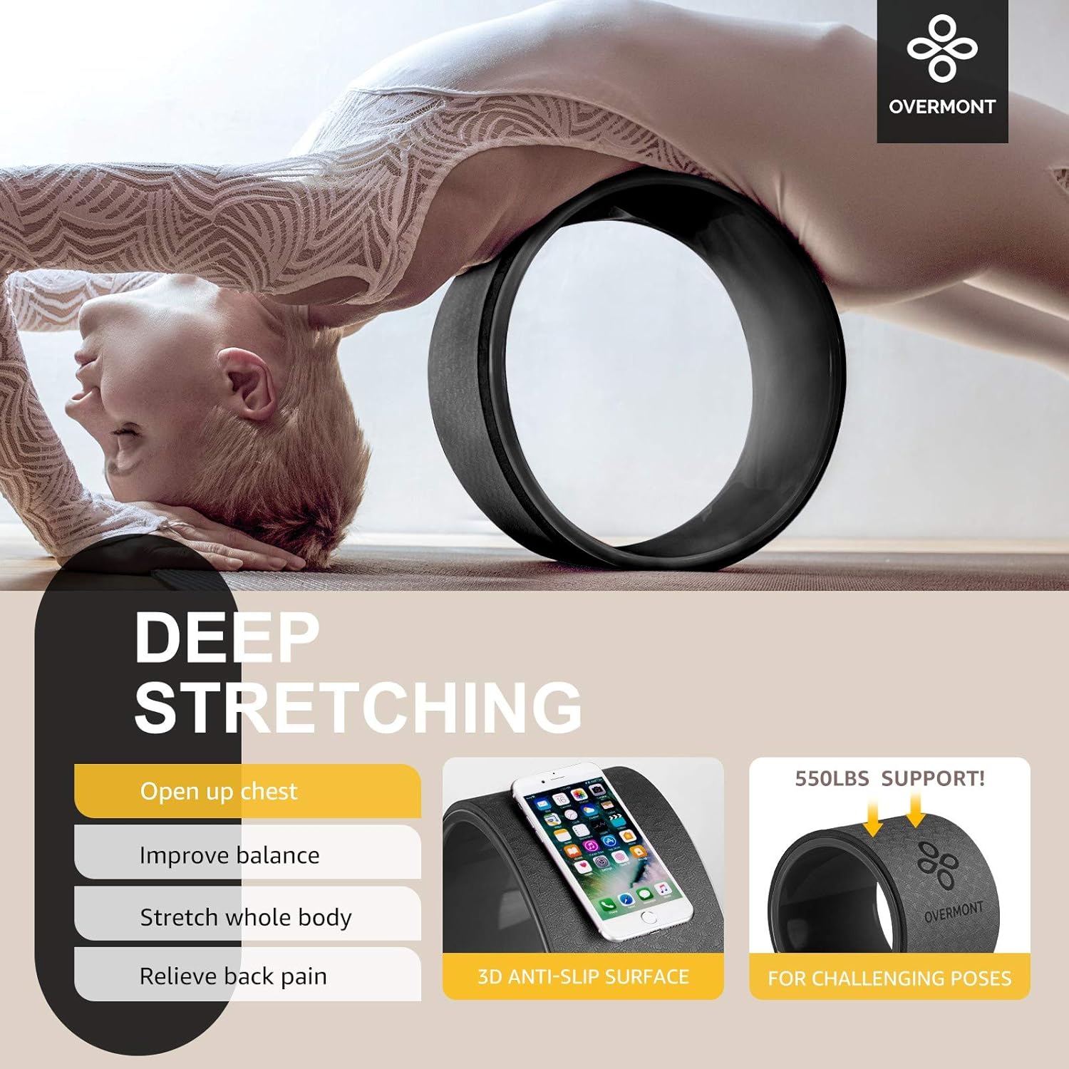 Overmont Yoga Wheel Set 3 Pack Yoga Foam Roller Perfect for Back Pain Backbends & Stretches Increase Strength & Flexibility, Massage Ball Included : Sports & Outdoors