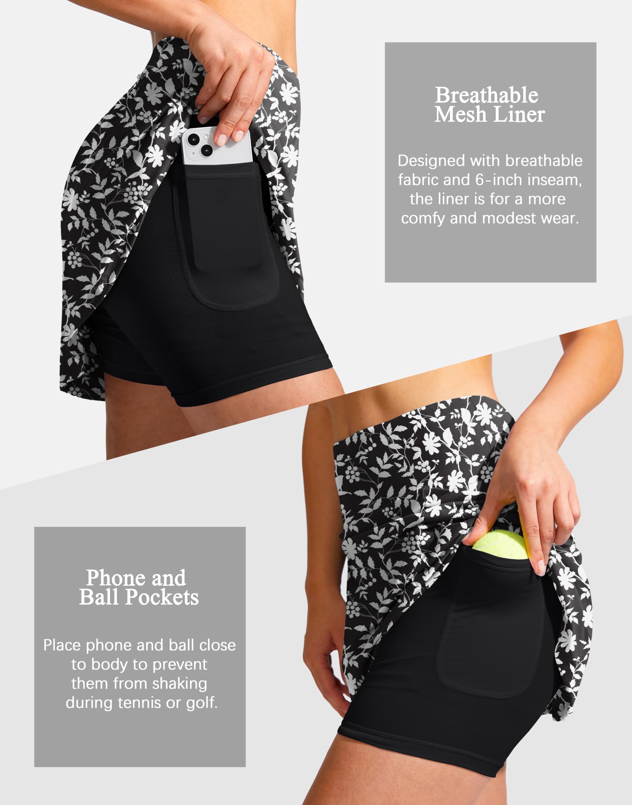 SANTINY Falda pantalón de golf de 19 pulgadas para mujer, bolsillos con cremallera, longitud hasta la rodilla, falda de tenis atlética de cintura alta
