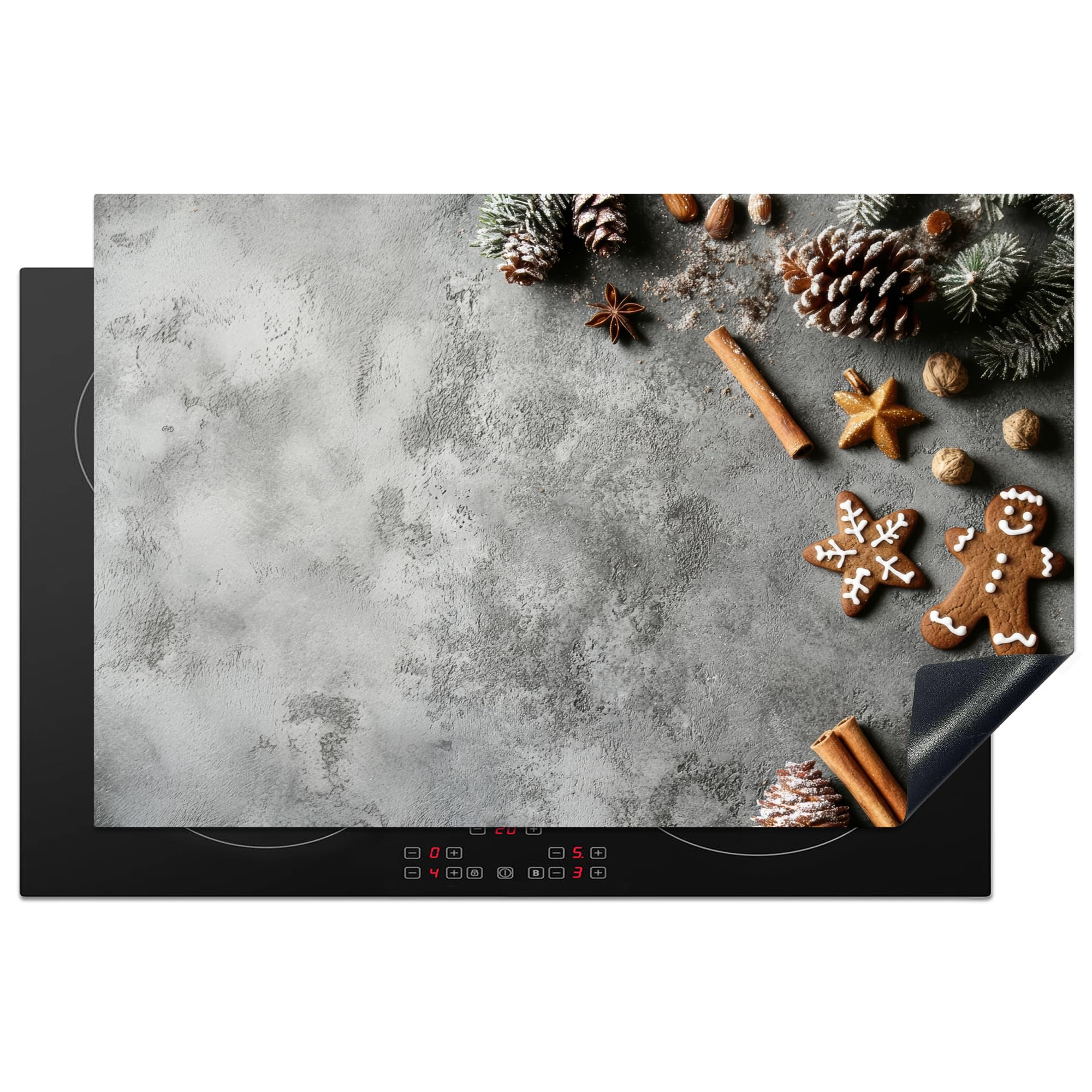 KitchenYeah© Induction Hob Protector Mat 20.5"x31.9" / 81.2x52 cm Stove Cap Top Cover Kitchen Cooker Covers for Electric Hobs Vinyl Christmas - Baking - Grey - Rustic