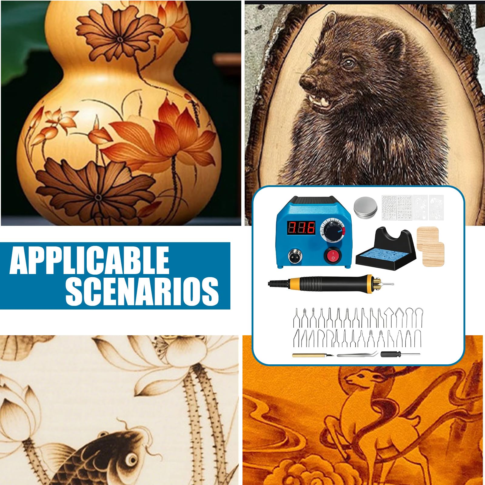 Juego de pirograbado, juego de quemadores de madera, temperatura mejorada, máquina de combustión de madera, 30 puntas de alambre, juego de quemadores de madera mejorado, estación para manualidades y
