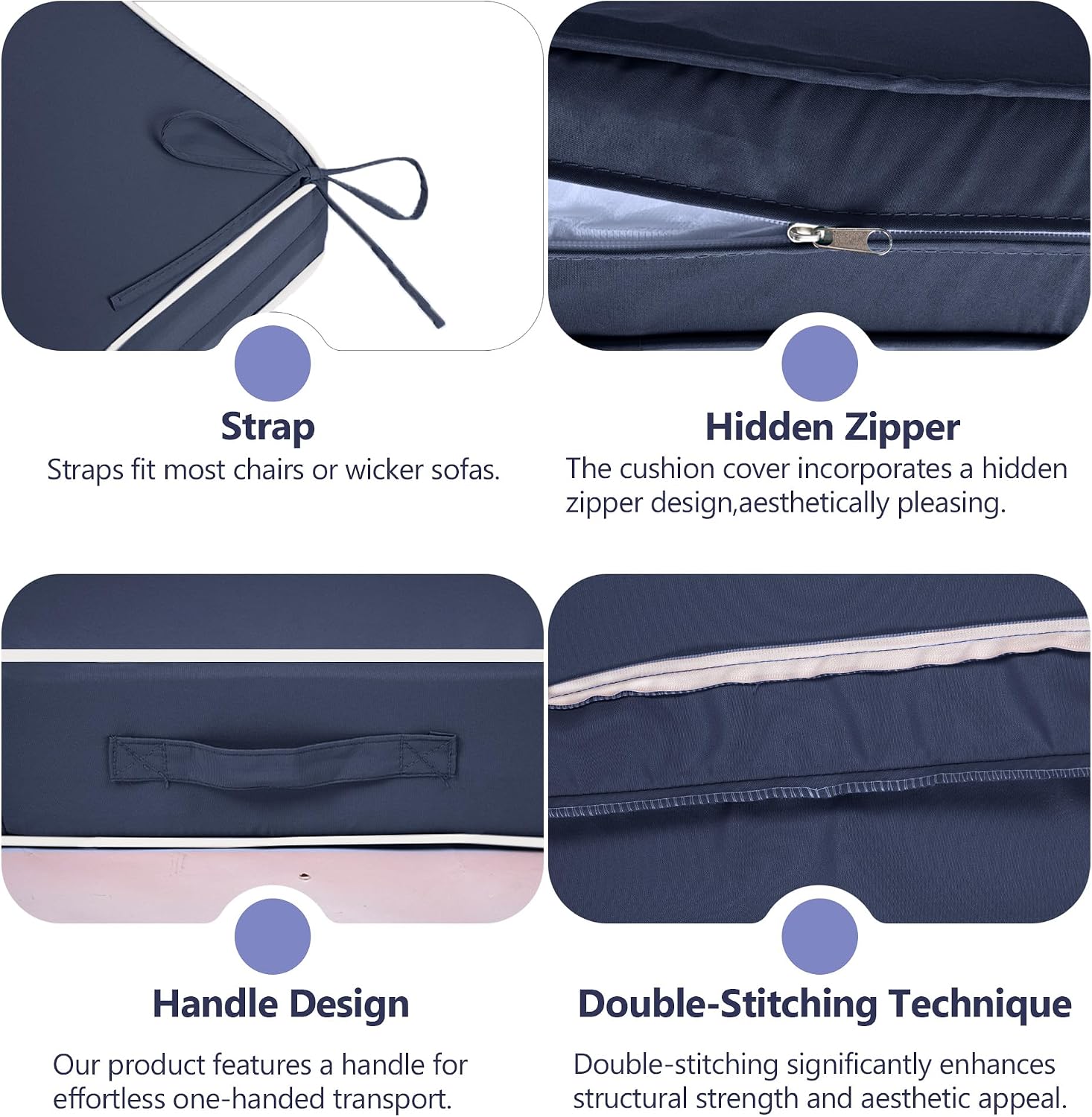 22x22 inch Outdoor Chair Cushion Set of 2, Fade-Resistant Deep Seat Patio Cushions with Handle Straps, Patio Furniture Cushion for Seat Patio Chairs, Rattan Furniture, Navy Blue