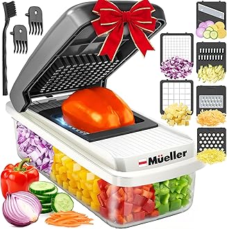 Mueller Vegetable Chopper Mandoline Slicer, Food Veggie Chopper, Cheese Grater, Onion Vegetable Cutter with Container, Dicer, Kitchen Gadgets & Essentials, White Sand/Grey