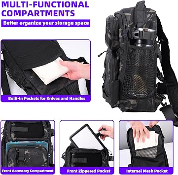 Jaylene 16.5Inch Fishing Backpack with Tackle Boxes, Fishing Backpack with Rod Holder, Waterproof Sling Tackle Bag For Gear With Lures, Pliers, Fish Lip Gripper Gifts for Men(103PCS Tool Kit)