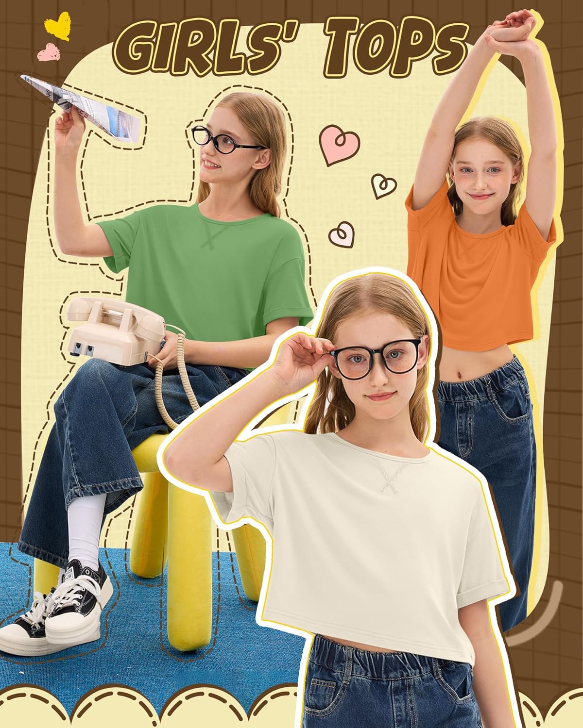 3 Pack Girls Oversized Crop Tops Short Sleeve T Shirts Crewneck Casual Basic Kids Rolled Sleeve Tees Summer - Image 6
