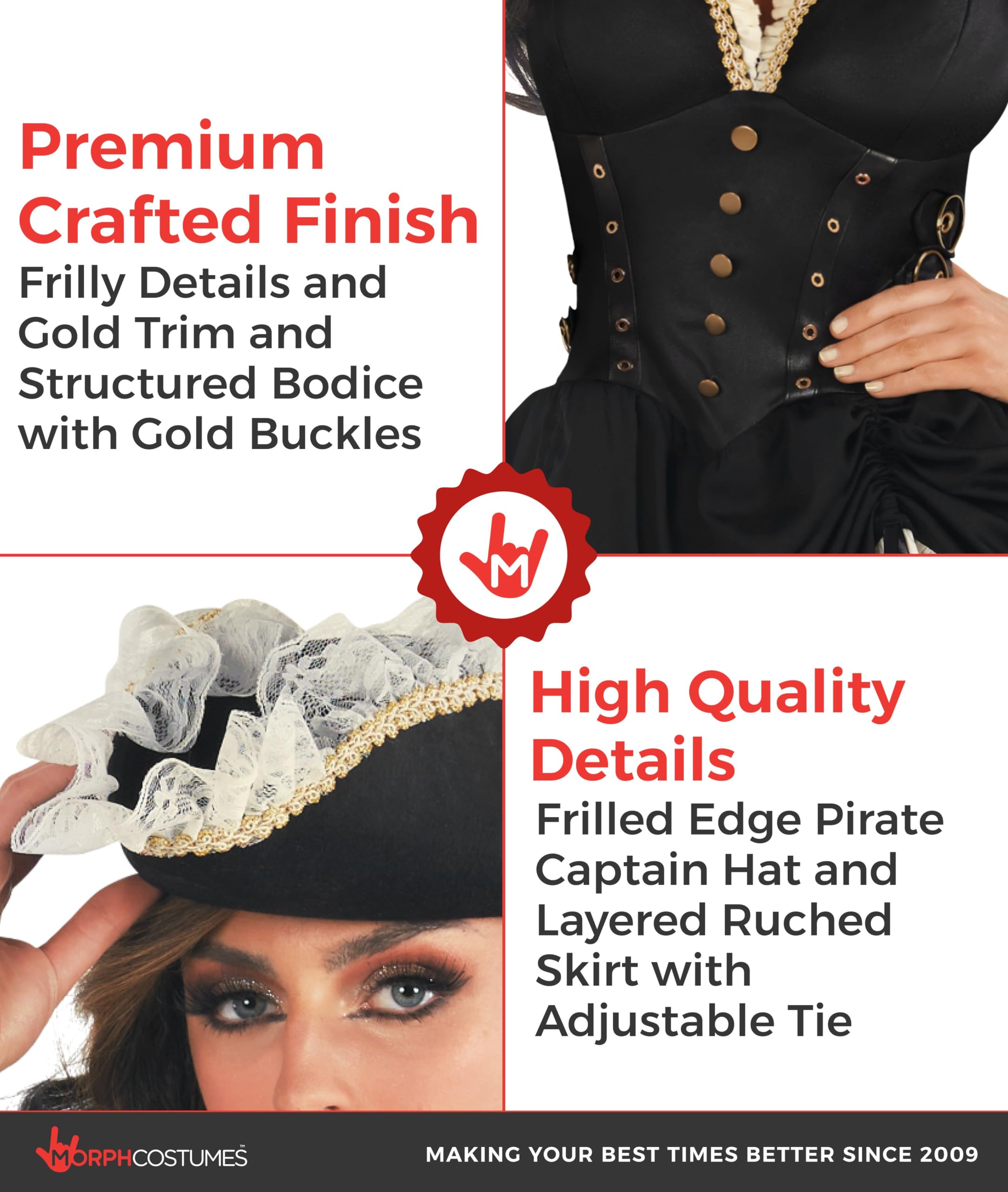 Morph Piratenkostüm für Damen, Piratenkleid, Perfekt für Halloween und Fasching, Spaßiges Verkleidungsoutfit