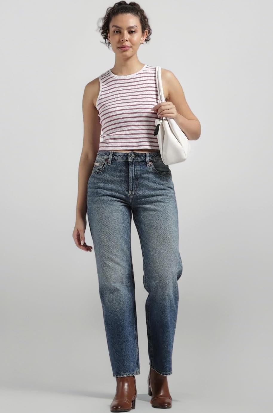 Mid-Wash Regular Fit Mid Rise Jeans
