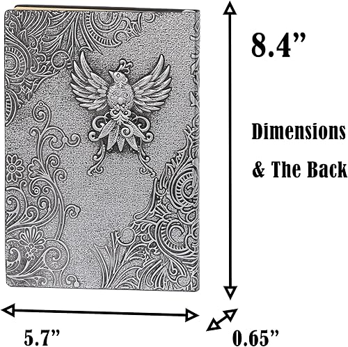 Miniatura 2 de Diario sin forro  Phoenix Silver 3D grabado en relieve de tapa dura, cuaderno de bocetos A5 en blanco con 2 marcadores, 8.4 x 5.7 pulgadas (100