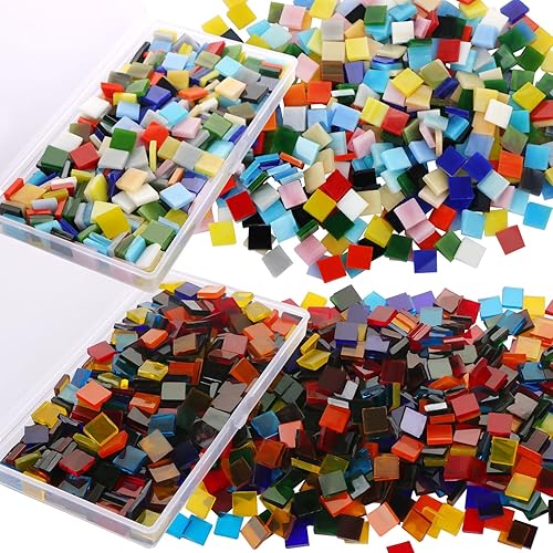 800 azulejos de mosaico de colores mixtos, piezas de mosaico de vidrio transparente manchado con caja organizadora para manualidades, decoración del