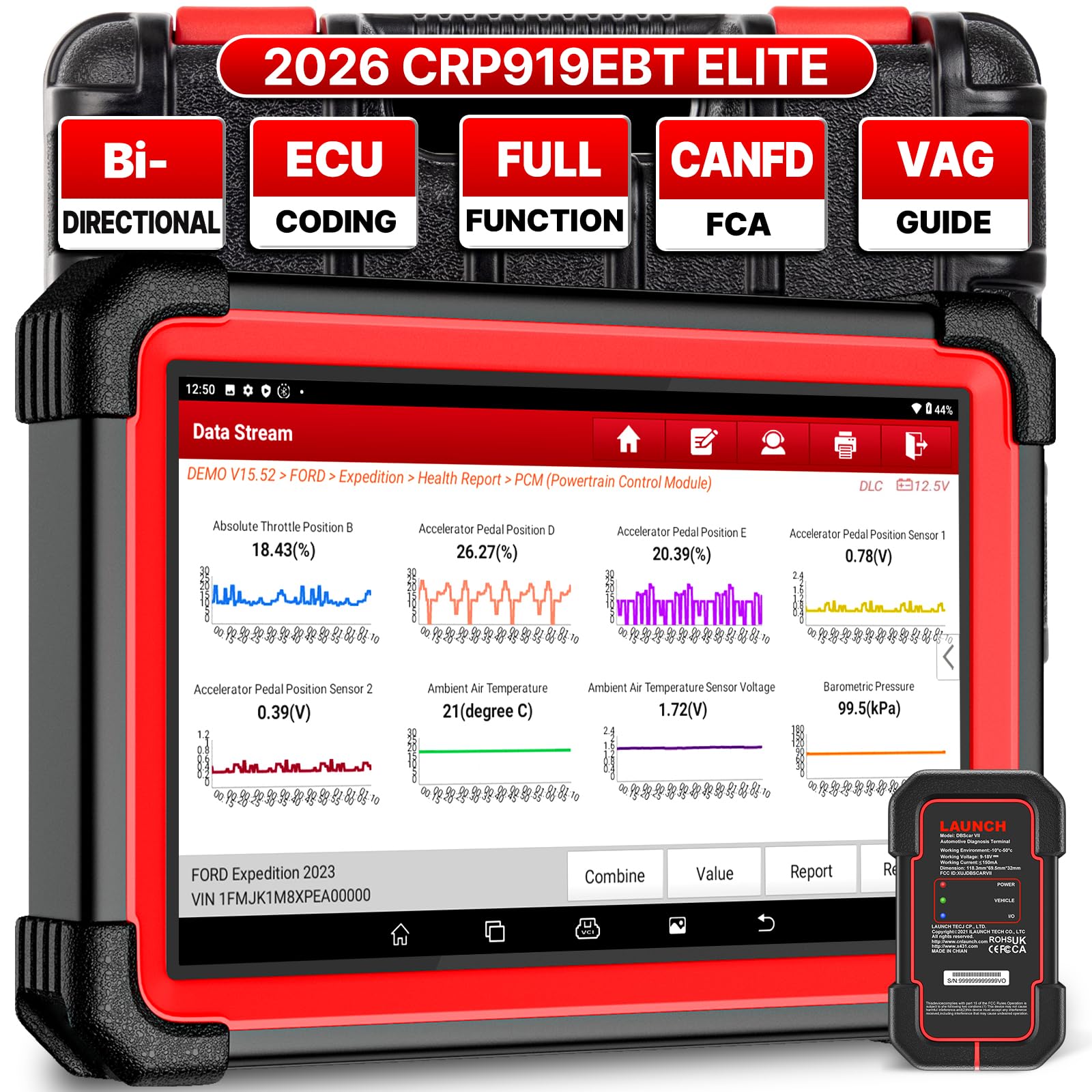 LAUNCH CRP919E BT obd2 Narzędzie diagnostyczne, samochodu z diagnostyką wszystkich systemów na poziomie OE, tester samochodowy do testu aktywnego, CANFD, kodowanie ECU, V.A.G-guided, FCA