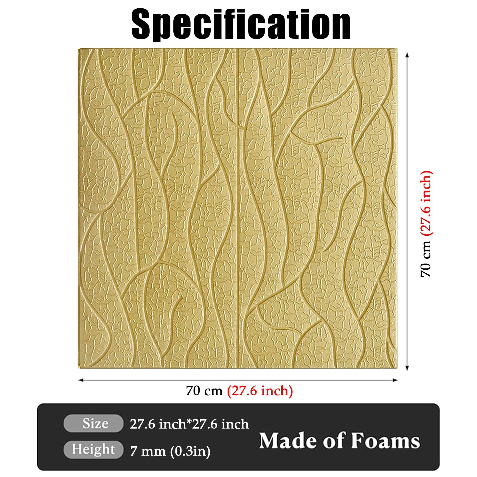 Płytki Sufitowe Płyty Złote Płytki z Imitacją Tłoczenia z PVC, 10 Szt. Fantazyjnych Klasycznych Płytek Sufitowych, Samoprzylepne Panele Piankowe o Teksturowanej Powierzchni 3D, Łatwe w Montażu