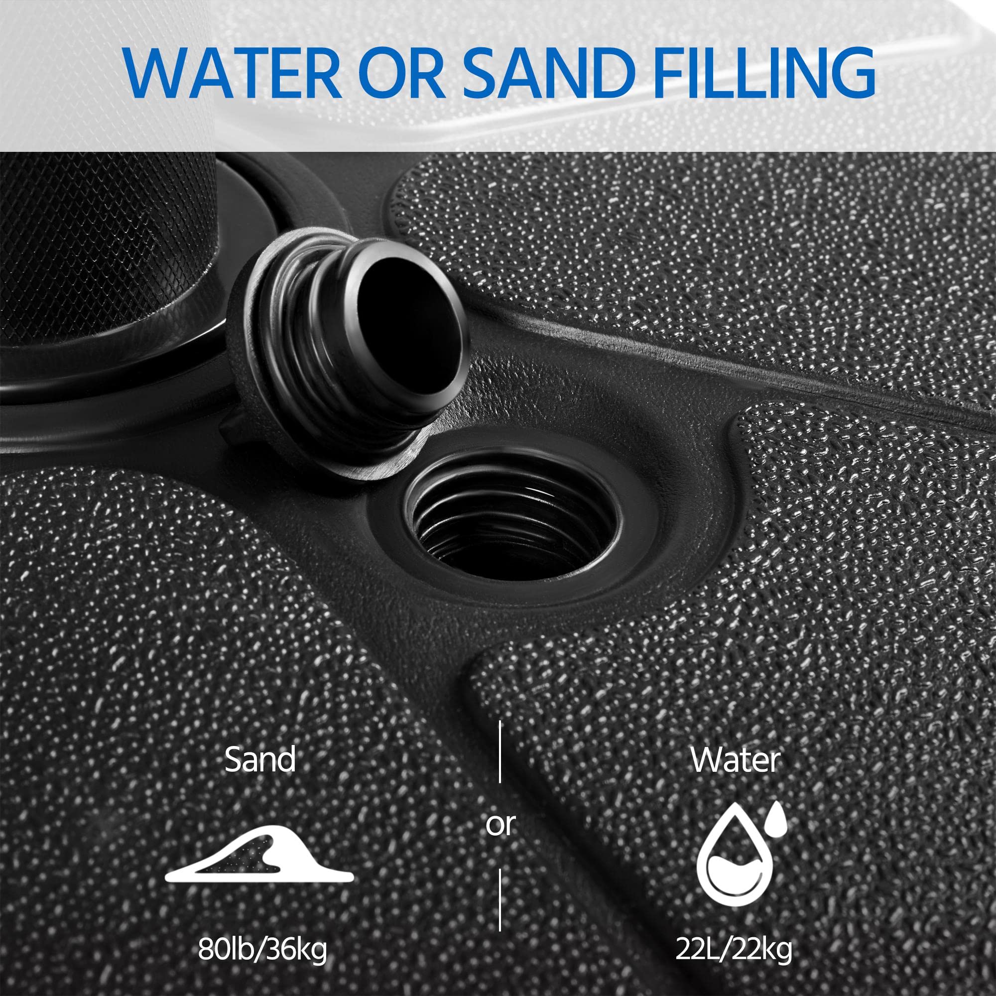 Yaheetech 38/48mm Base de Sombrilla Redonda con 36kg Arena /22kg Agua Negro | Pie para Sombrilla Rellenable, Resistente, HDPE Ligera Ideal para Patio, Jardín, Terraza, Exterior 46x46x33cm