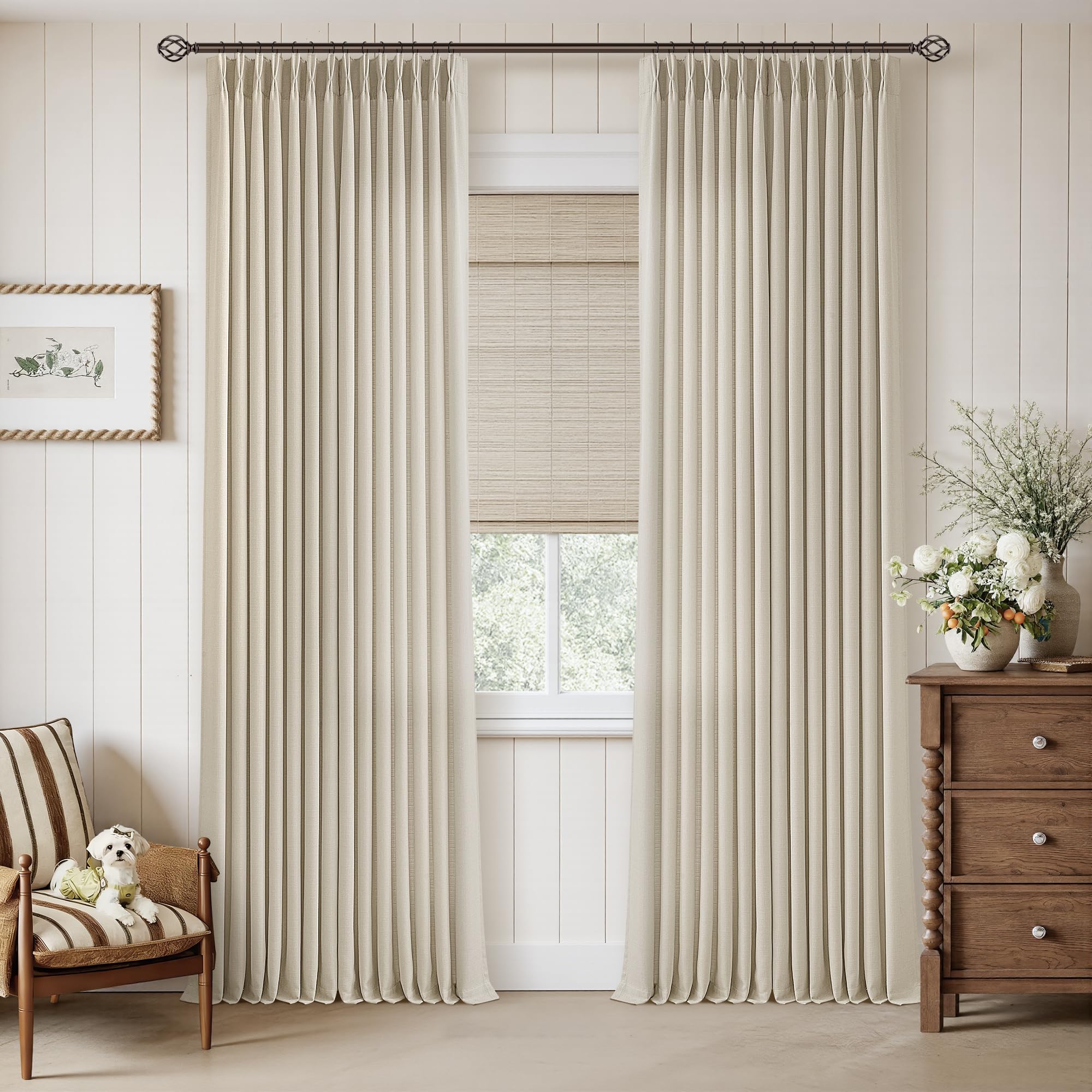 Photo 1 of TWODRAPES Pinch Pleated Linen Blend Curtains - 108" L, Oatmeal (2 Panels)