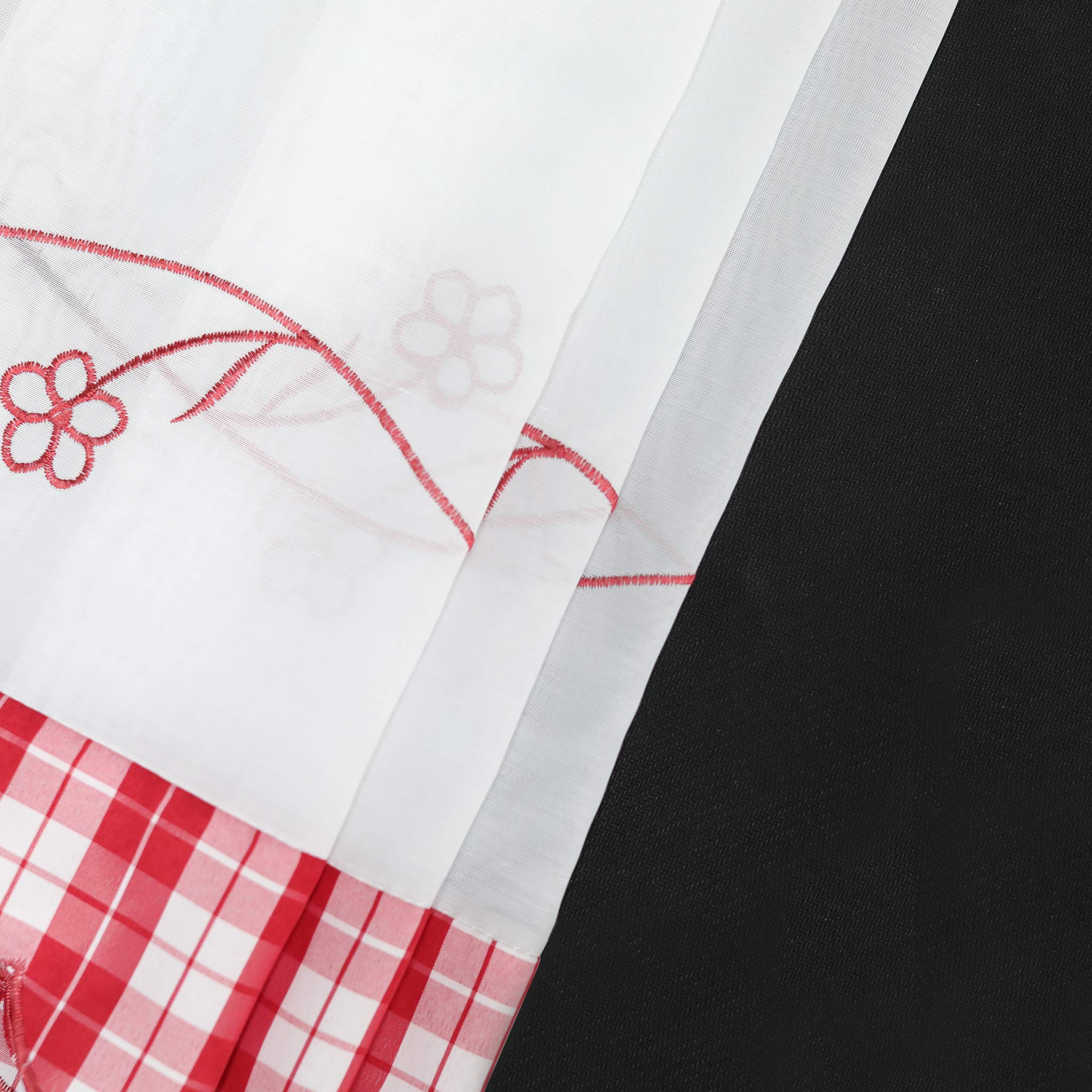 Rideau Brise-Bise Helene Perforé Transparent à Carreaux - Style Maison De Campagne Rouge - 30x90cm