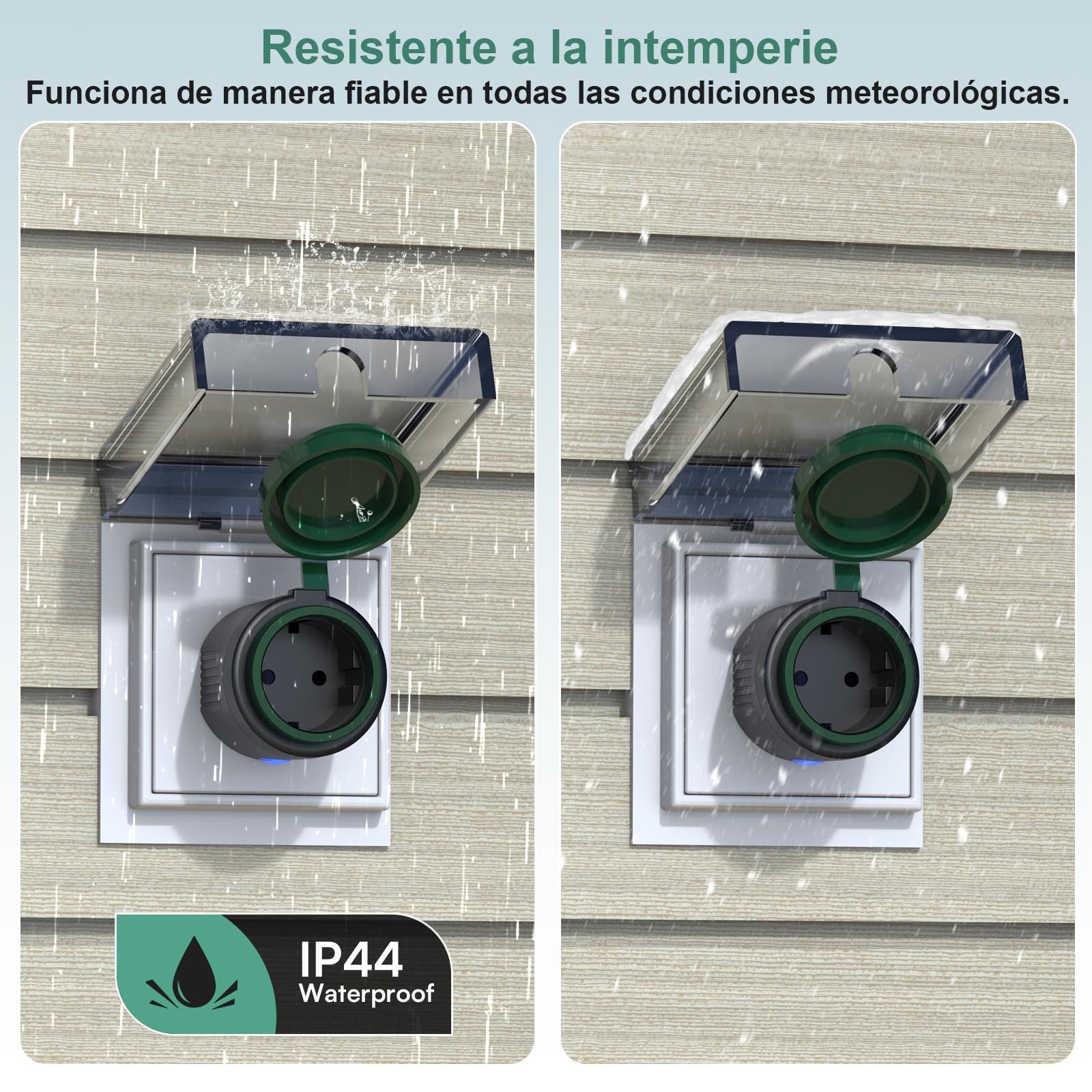 EIGHTREE Enchufe Inteligente Exterior Impermeable IP44 Con Monitorización de Consumo Energético, Enchufe Wi-Fi Compatible con Alexa, SmartThings y Google Home, Control Remoto y Voz, 2.4GHz WiFi, 16A
