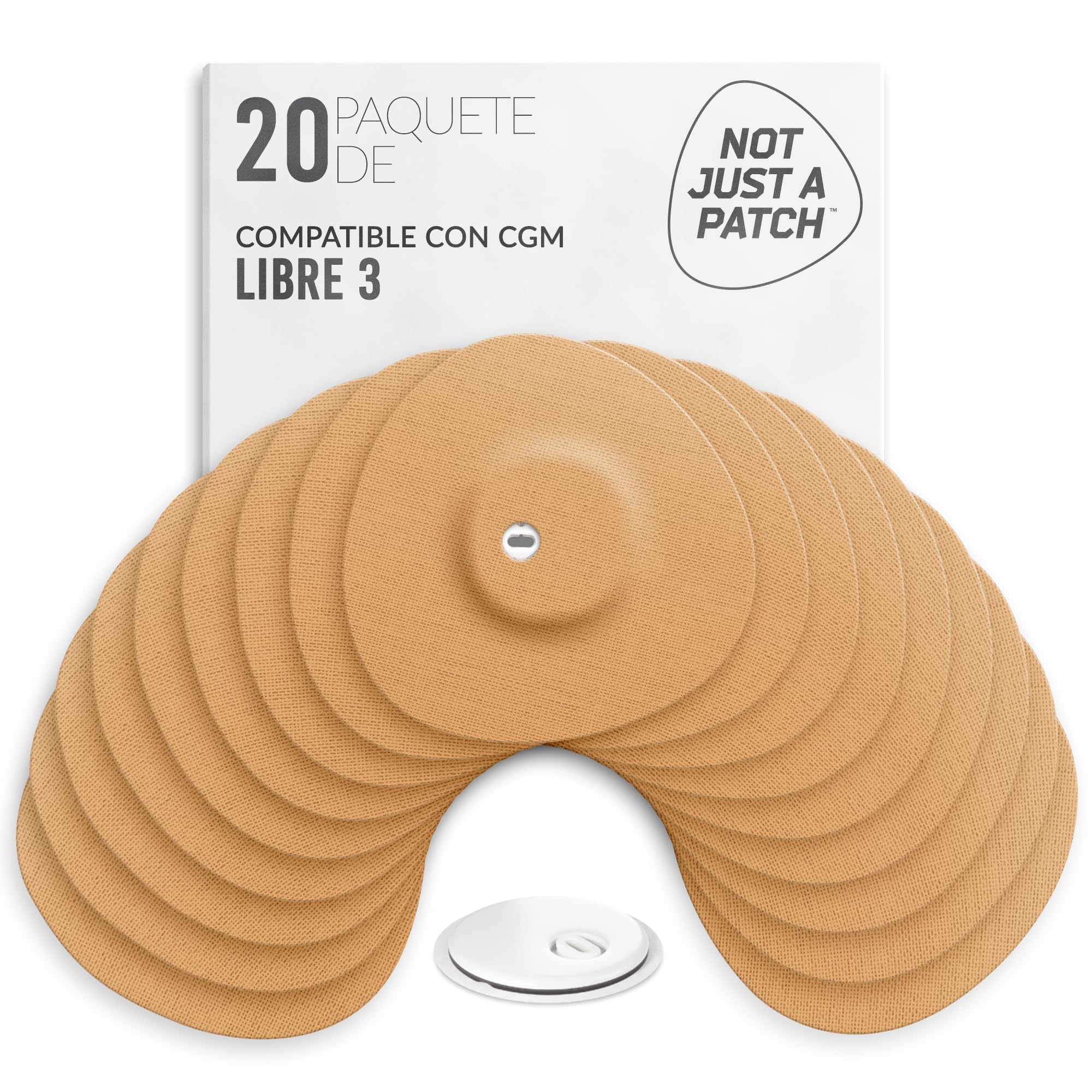 Not Just A Patch Fundas impermeables para sensor Freestyle Libre 3 (paquete de 20) - Parches para sensor CGM Lingo para la piel - Parches adhesivos Libre 3 de 10 a 14 días (Beige)
