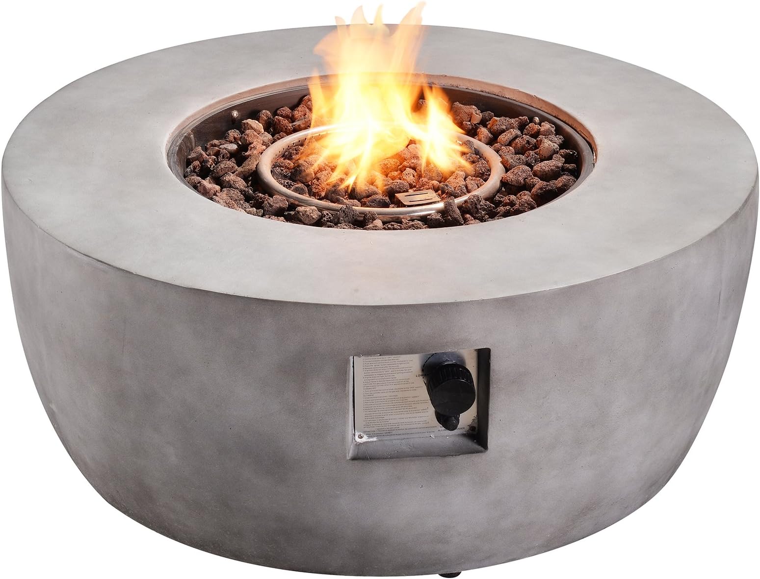 Peaktop Outdoor Round Stone Propane Gas Fire Pit with Cover and Lava Rocks