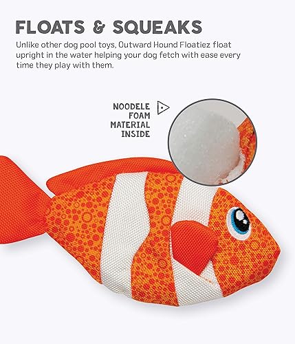 Miniatura 3 de Outward Hound Floatiez - Juguete flotante para perro, juguete flotante para piscina, ideal para divertirse en el agua en verano, Pez payaso, S,