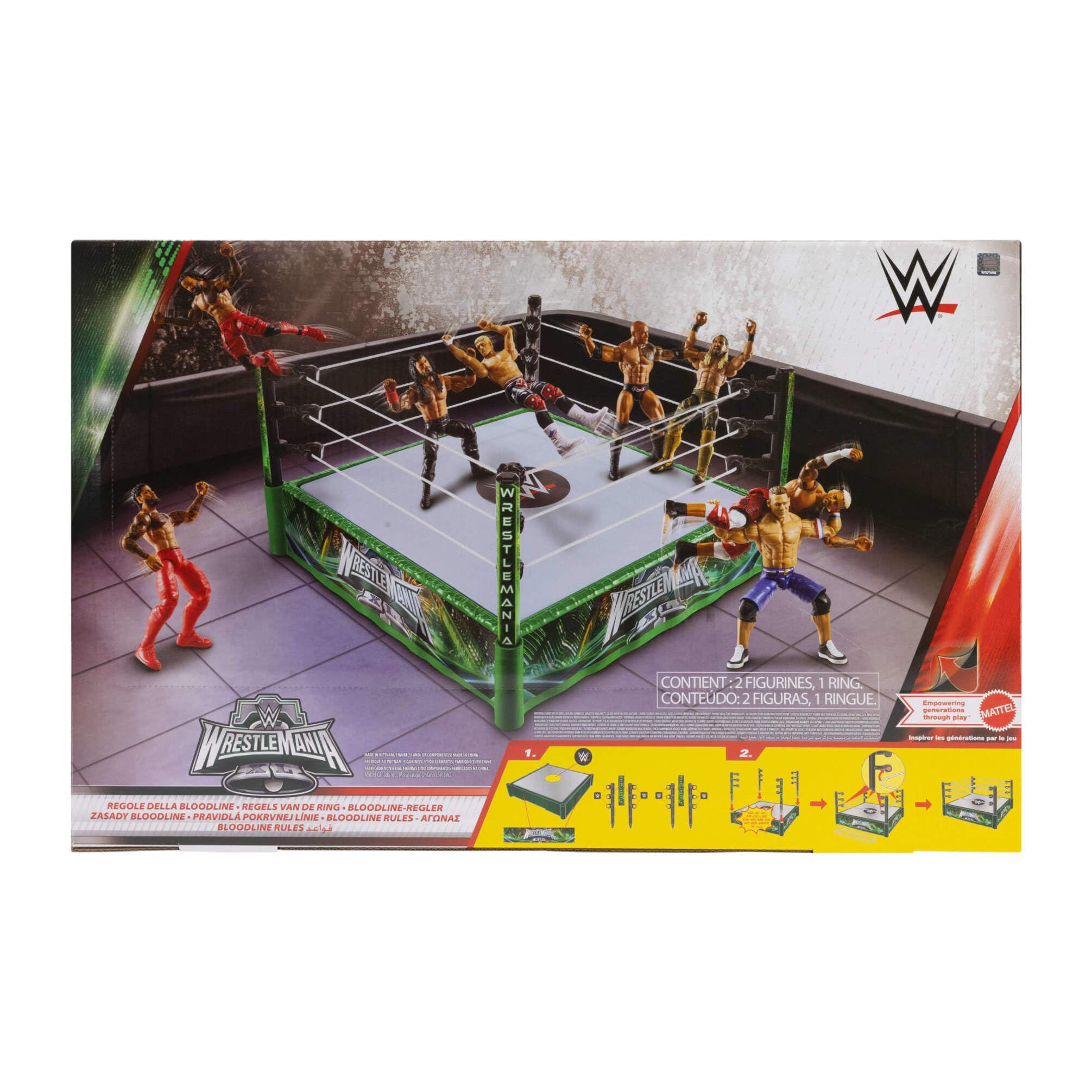 Mattel WWE Bloodline Rules Conjunto de Juego con Ring y 2 Figuras de acción coleccionables de 15cm de Las superestrellas The Rock y Roman Reigns, JDB55