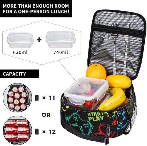 Miniatura 4 de YETTA YANG Bolsa de almuerzo portátil con aislamiento térmico para videojuegos, bolsas reutilizables para mujeres, hombres, trabajo, picnic, camping