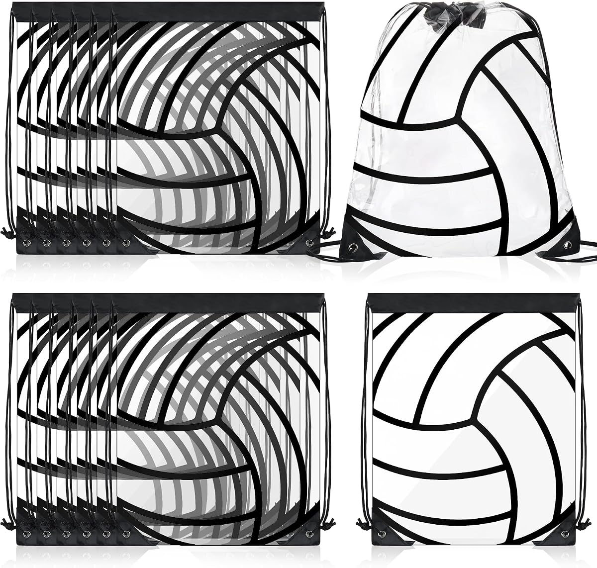 Shinylin 12 Pcs Clear Drawstring Bags Gift Packaging Party Favor Bags Drawstring Backpack Adjustable for Men Women Sports (Classic Volleyball)