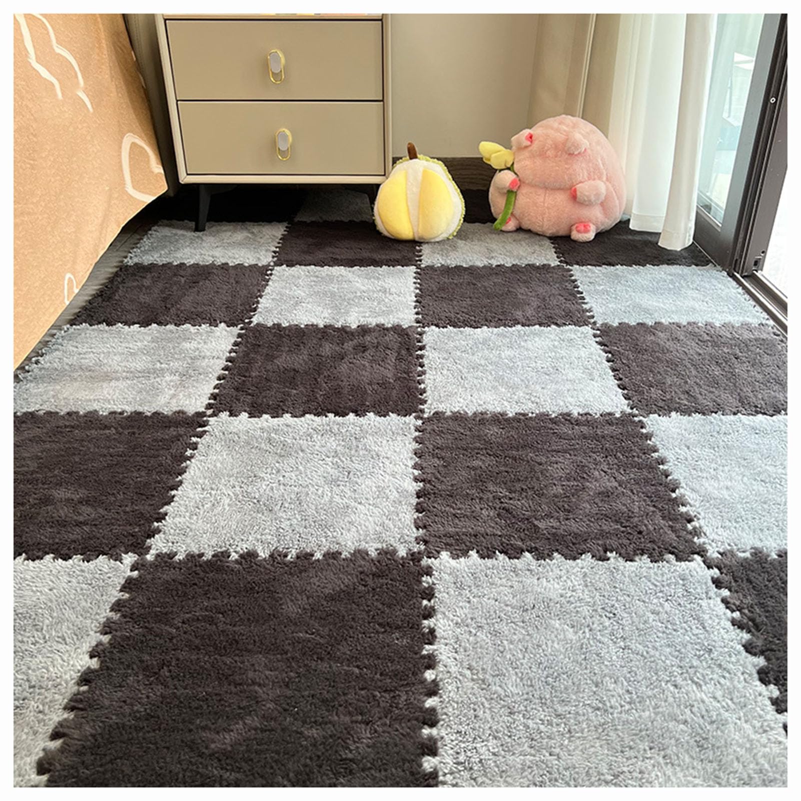 Generico 12 tappetini ad Incastro in Morbida Schiuma Eva 30x30 cm - Tappeti Puzzle Grigi e Neri, Piastrelle per tappeti Pelosi con Bordi per Sala Giochi per Bambini, Palestra e Uso Domestico