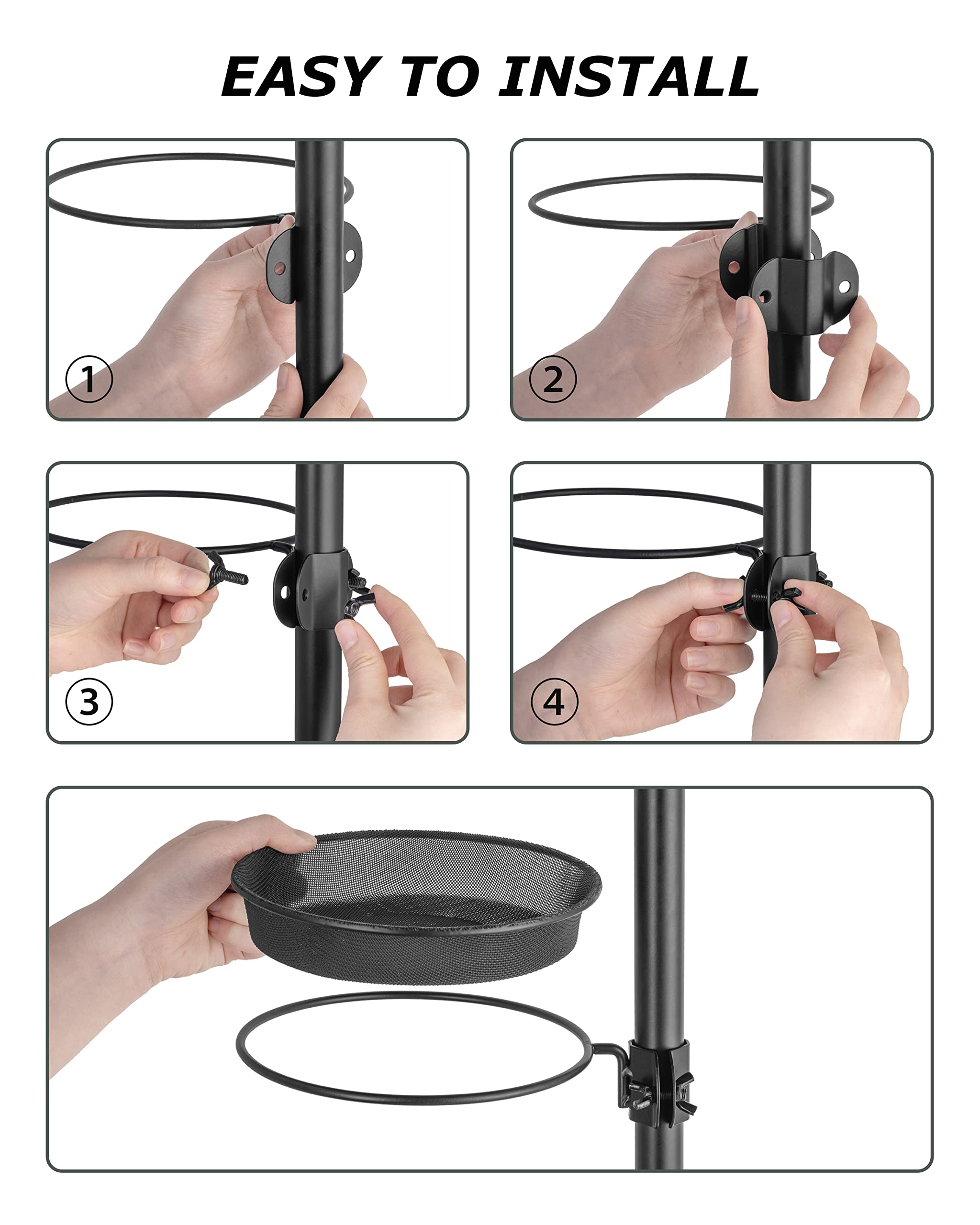 iBorn Bird Feeders Station Mesh Tray and Ring for 1â€? Pole Stand Station Outdoor Accessory for Humming Bird Feeders for Outside,5SECOND to Install,Fit for 1 Inch Pole,1 Inch Wooden Stick,1 Set