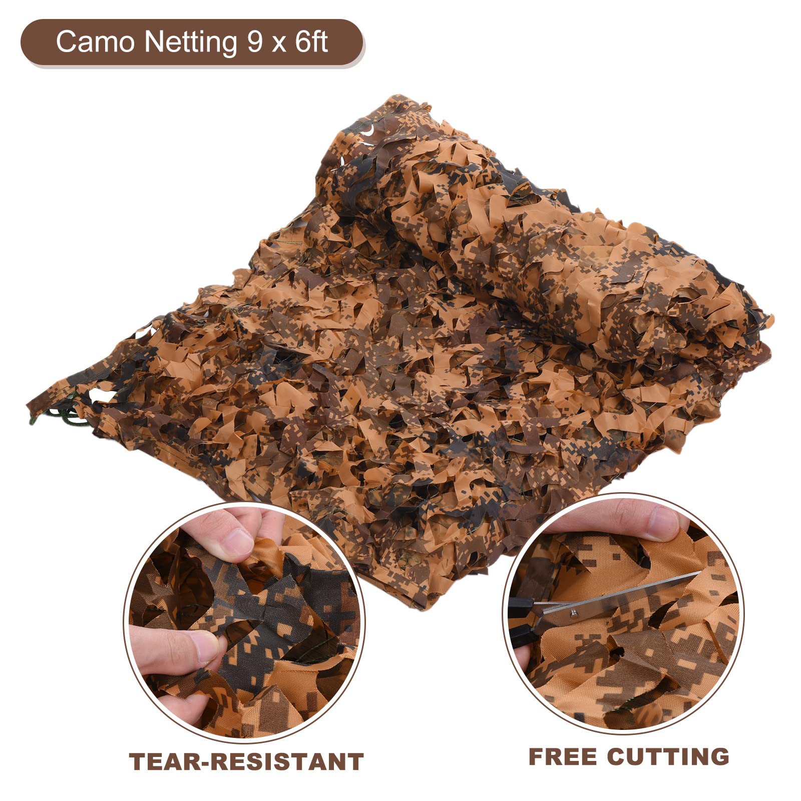 PATIKIL Camouflage Netting 10 x 6.56ft Camo Netting 210D Oxford Durable Camo Mesh Net Blind Sunshade Hunting Shooting Hide Army for Camping Theme Party Car Cover Decoration Desert Camo - Image 2