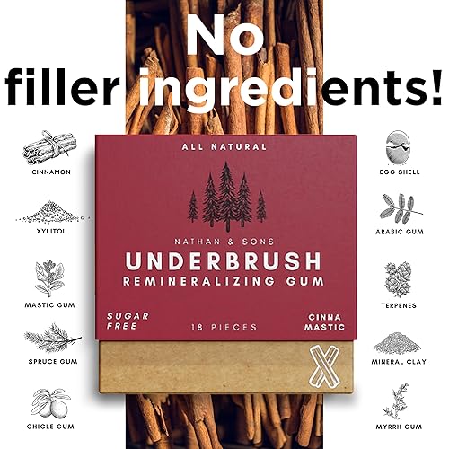 Miniatura 6 de UnderBrush Cinna-Mastic  Goma de mascar remineralizante sin azúcar con xilitol e hidroxiapatita  Apoya el aliento fresco y la salud bucal  Base de