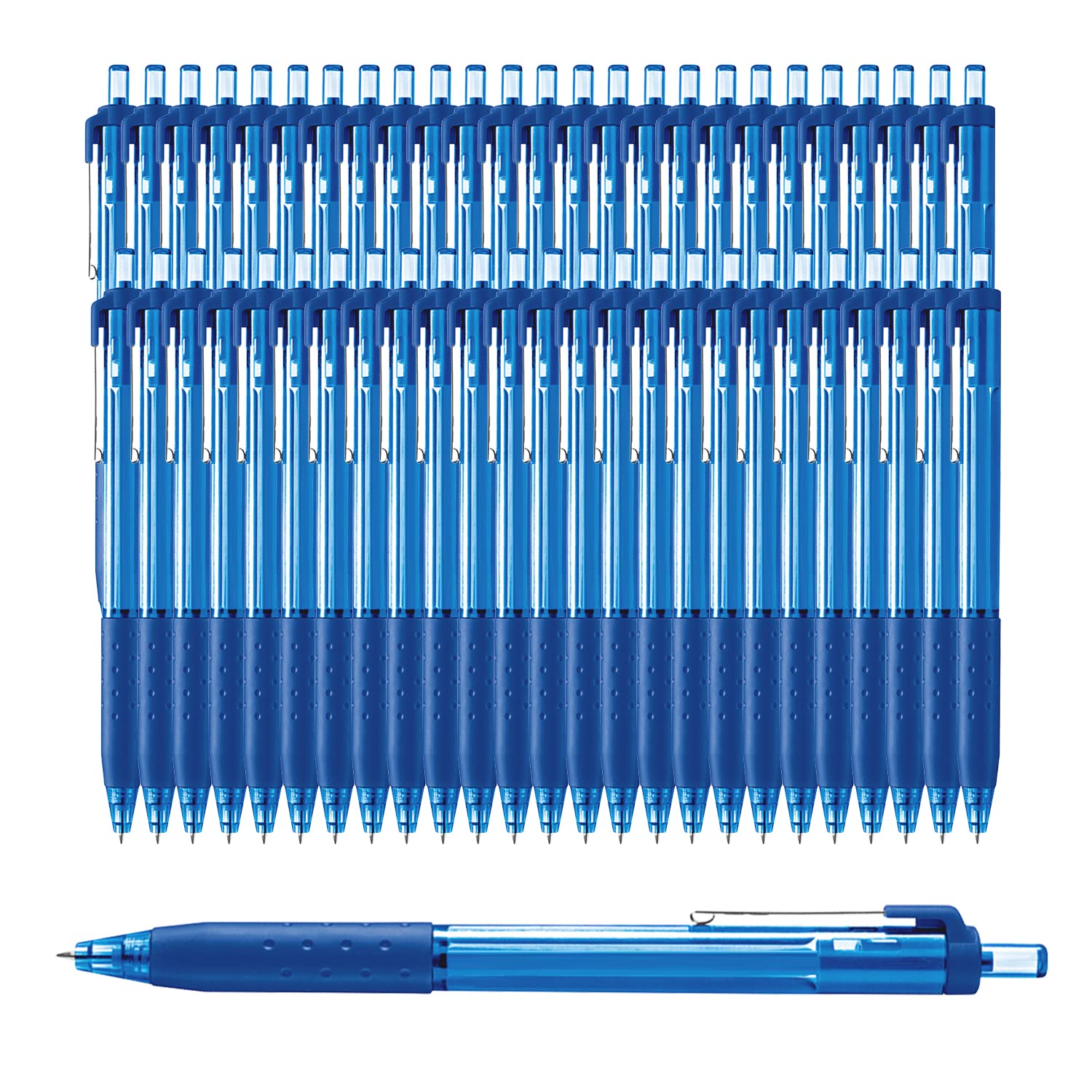 Glamza Ballpoint Pens 0.7mm Blue Ink Retractable Writing Pens Multipack Bulk x50 (Model IJ300), 1 count (Pack of 50)