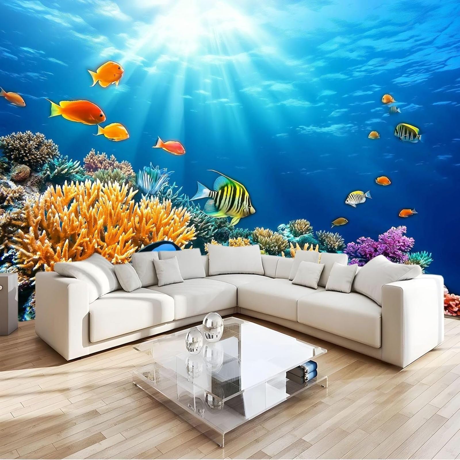 hgjdjhnf Photo Wallpaper Marine Life Coral Wallpaper Non-Woven Wallpaper wall Mural Modern wall Bedroom Living Room wall Wallpaper, Blue, 430cm x 300cm Stickers - Frameless Painting - Poster