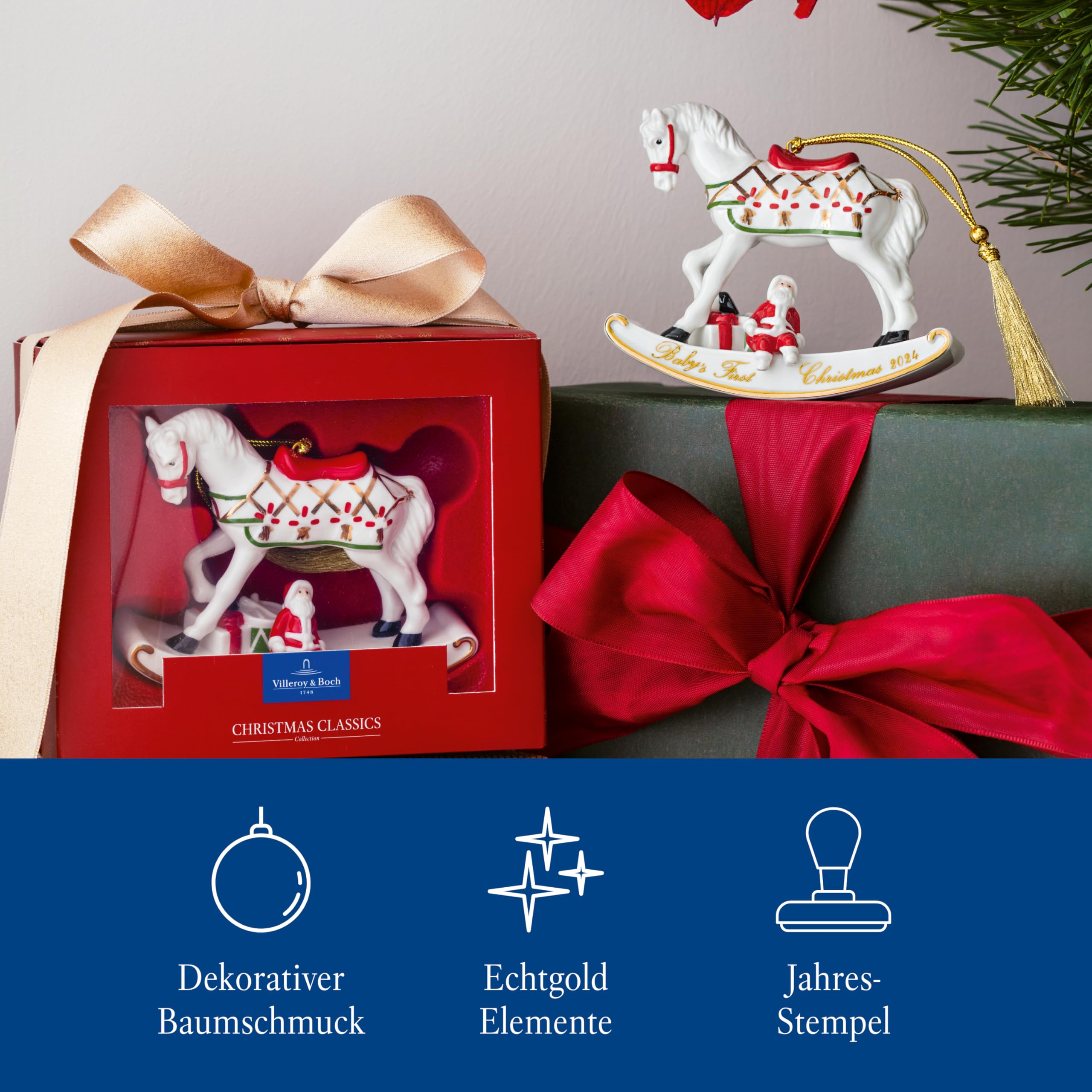 Villeroy & Boch – Christmas Classics Ornamente Weihnachten "Schaukelpferd" Bunt, Weihnachtsdeko, Weihnachtsdekorationen, Figur, Baumschmuck, Anhänger, Premium Porcelain, Metall, Kunststoff