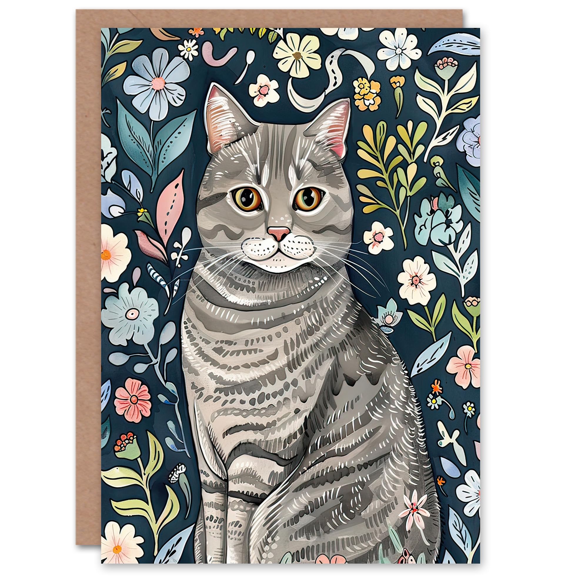 Artery8 Greeting Card American Shorthair Cat Lover Floral Watercolour For Her Woman Birthday Card