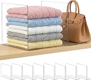 SortNStore Acrylic Shelf Dividers for Closet: 10" Tall x 12" Deep Adhesive Organizers, 8-Pack for Clothes, Purses & Bedroom Cabinets