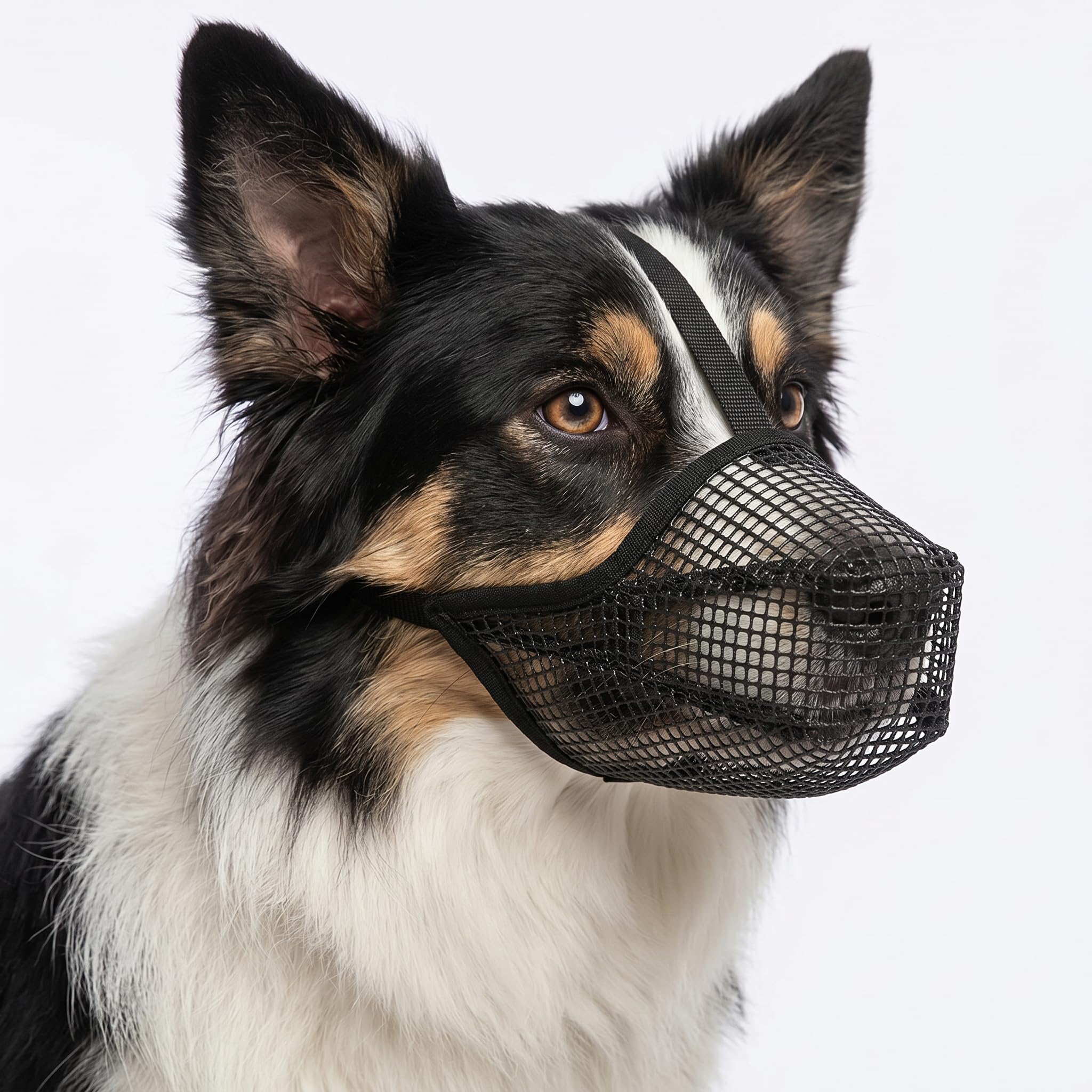 Dog Muzzle, Soft Mesh Muzzle Breathable Puppy Muzzles Adjustable Pet Mask Mouth Guard Cover for Medium Dogs Prevent Scavenging Eating Biting Chewing Licking (Black, M)