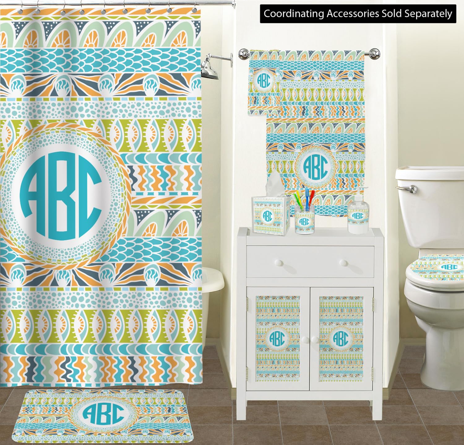 YouCustomizeIt Personalized Abstract Teal Stripes Toilet Seat Decal - Elongated