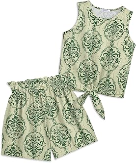 Arshiner Girl's 2 Piece Outfits Tie Knot Tank Top and Paperbag Waist Pocketed Summer Short Sets