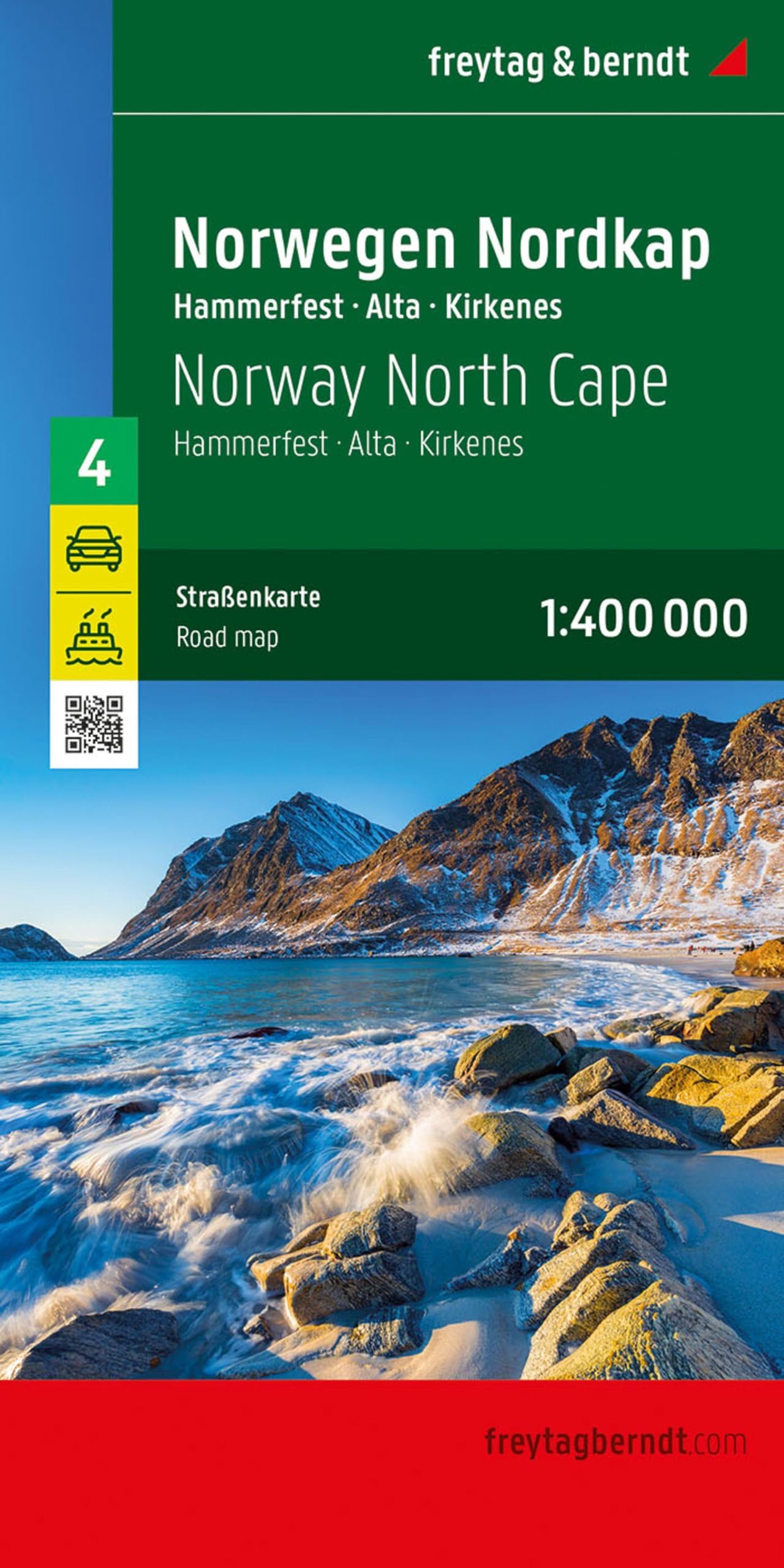 Norway North Cape Road Map - 1:400,000 scale: mit Autofähren: 4