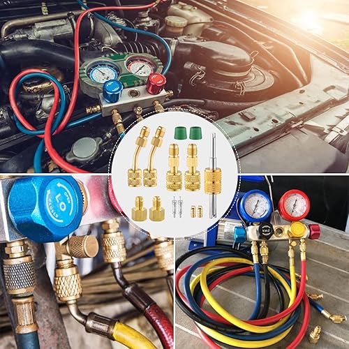 Miniatura 5 de R410A Mini adaptadores divididos, conector de puerto de vacío de carga R410A con hembra de 516 pulgadas a macho de 14 pulgadas y adaptador de tanque