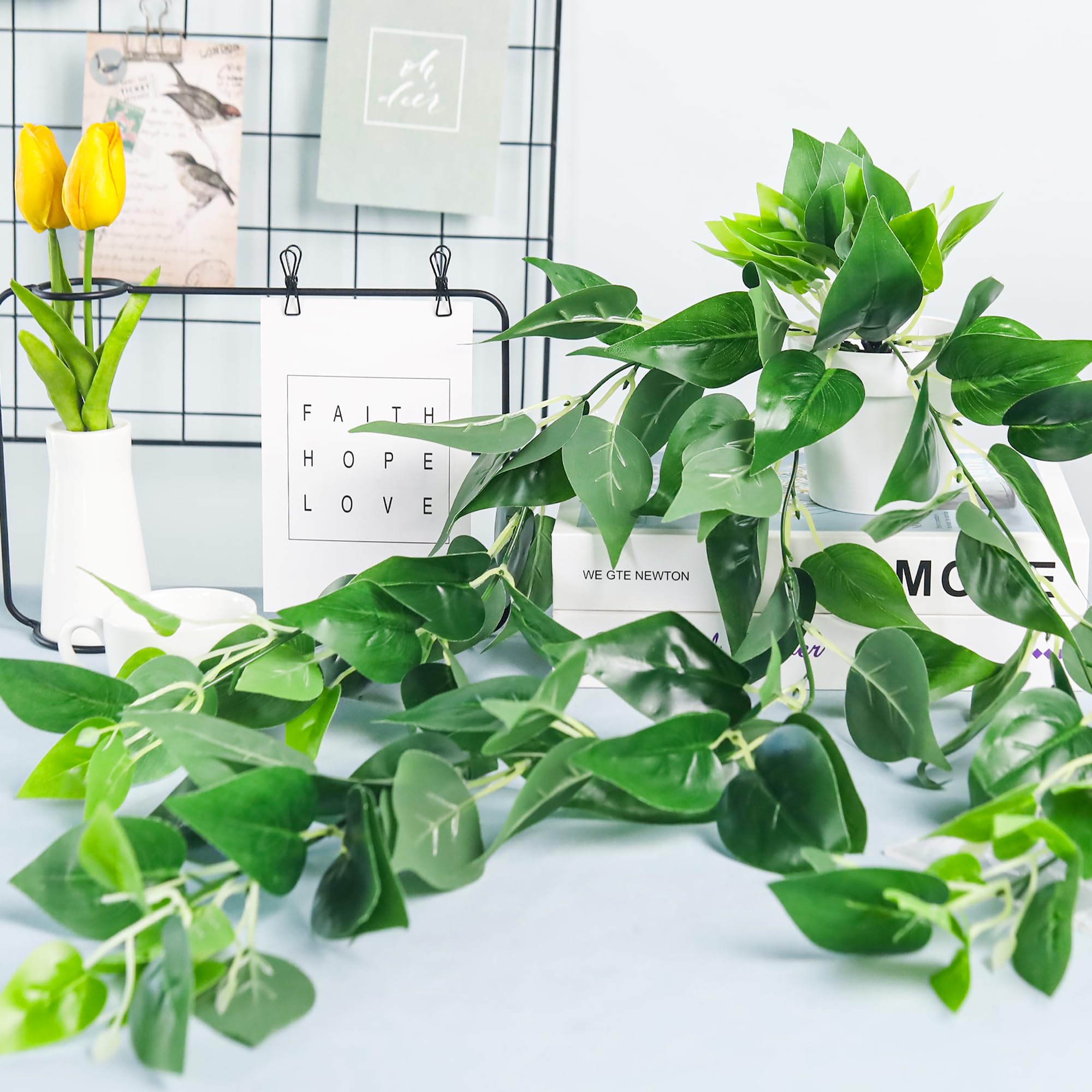 Der Rose 2 piezas de plantas falsas artificiales en maceta colgantes imitación de hiedra para interiores para decoración de baño, estante, pared, estantería