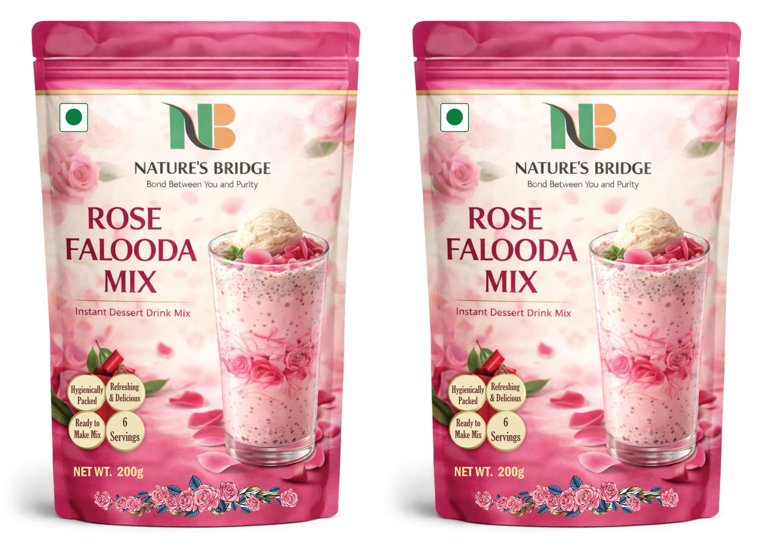 Nature's Bridge Falooda Mix Rose Flavour/ Instant Falooda Mix / Falooda Icecream / Falooda 12 Servings Pack- (400 Gm)-image-33