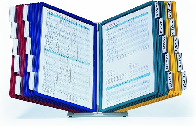 Durable VARIO Display Panel Desk Unit | 20 Panels and Tabs in Assorted Colours | Ideal for Storing and Displaying A4 Documents