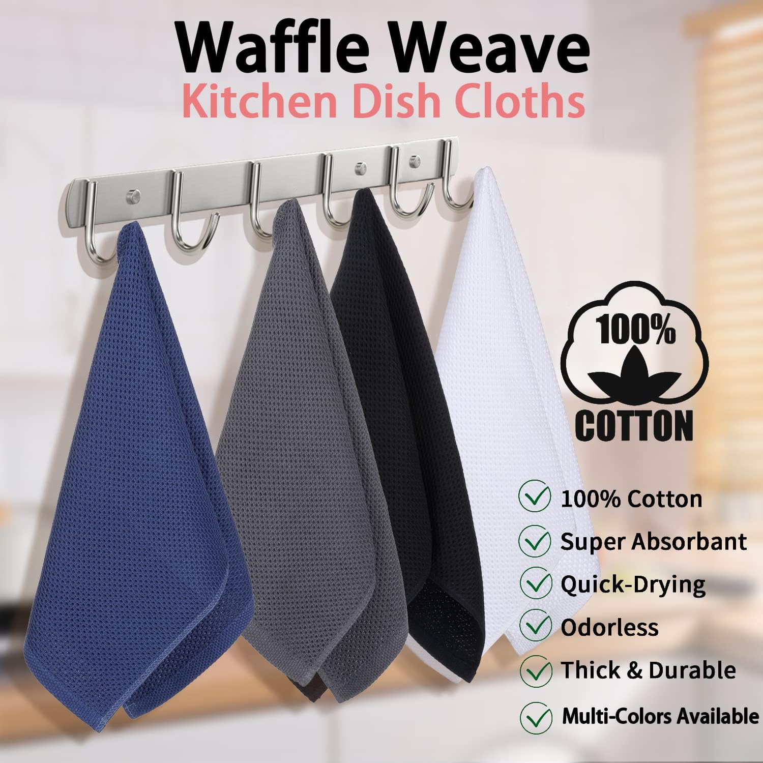 100% Cotton Waffle Weave Kitchen Towels, Soft and Absorbent Quick Drying Dish Towels for Kitchen, 13x28 Inches, 4-Pack, Brick Red - Image 2