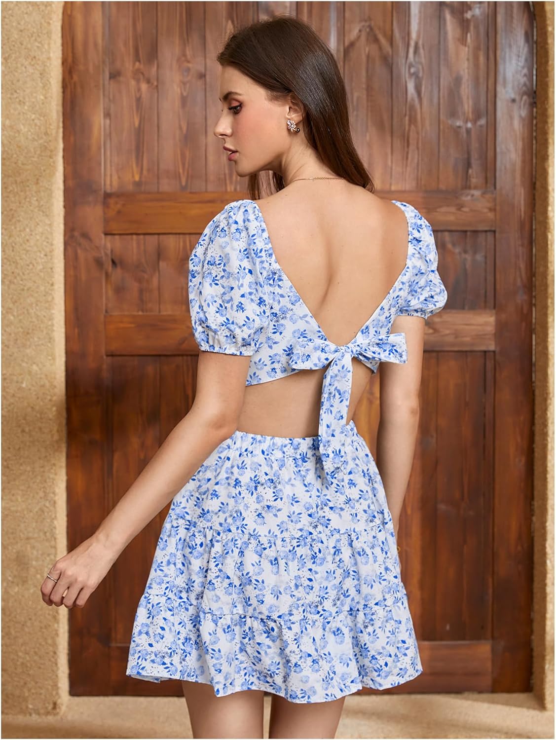 Floerns Women's 2 Piece Outfit Floral Ruched Bust Crop Top Layered Ruffle A Line Skirt Set - Image 2