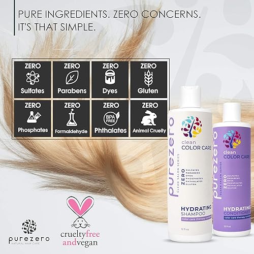 Miniatura 5 de Purezero Clean Color Care - Juego de champú y acondicionador hidratante, tonificación, equilibrio para el cabello teñido - Hidrata el cabello seco -