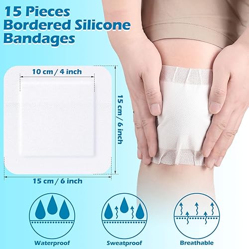 Miniatura 2 de 15 piezas de gasa con borde para isla de apósito para heridas, almohadillas de gasa adhesivas estériles para después de la ducha, bordes