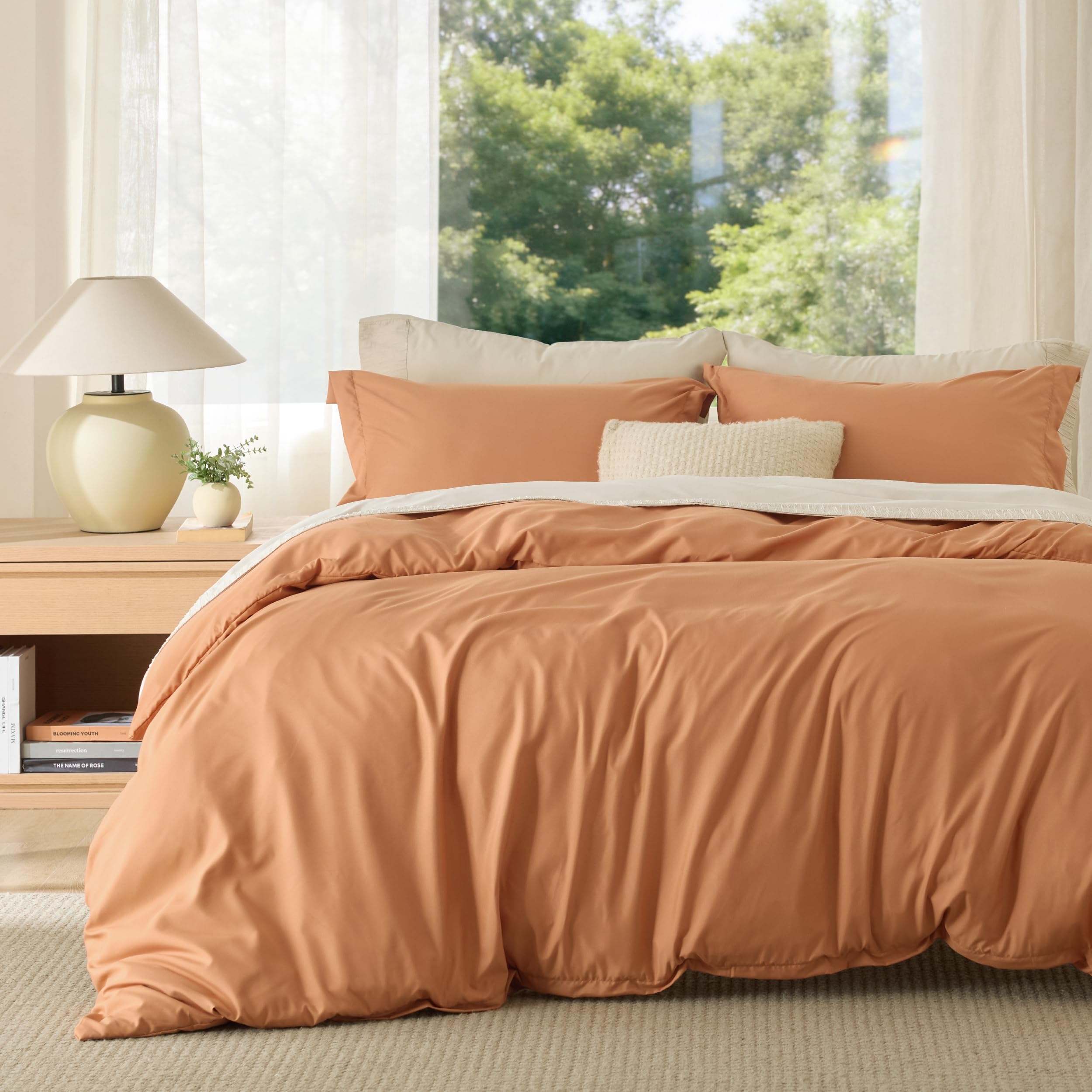 Bedsure Duvet Cover Full Size, 3Pcs Soft Double Brushed Bedding Set, Orange | For Kids &amp; Adults, 80"x90" Comforter Cover, Hotel Luxury, All Season, Breathable, Easy Care, Lightweight, Zipper Closure