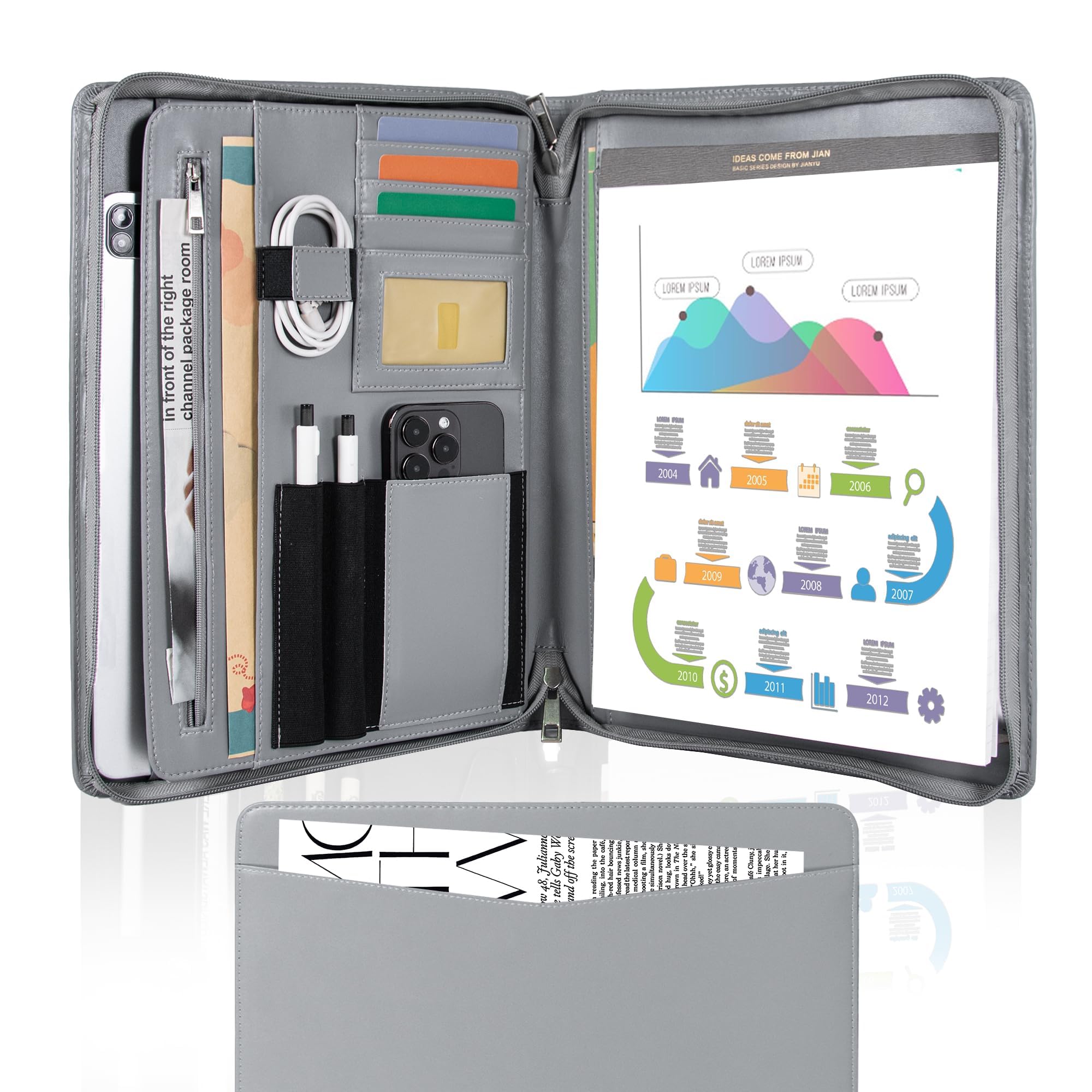 Calfinder Portfolio Binder with Zipper, Vegan Leather Padfolio for Women and Men, Business Portfolio Organizer Folder, Business Padfolio with A4